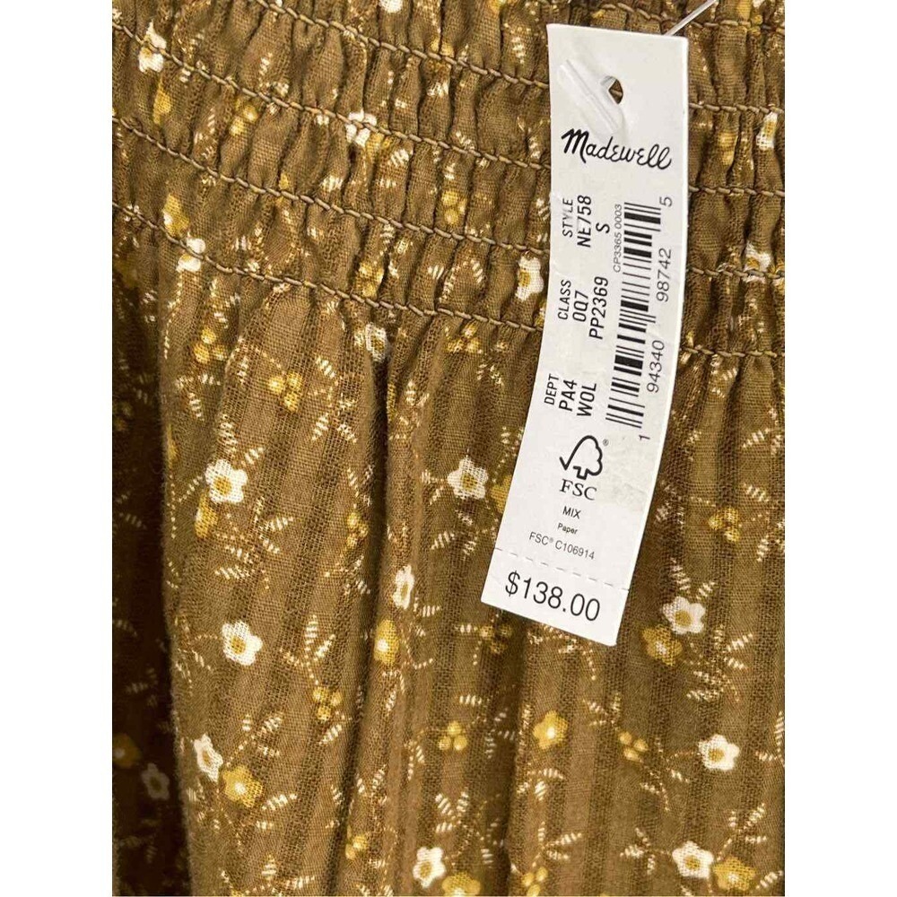 New Madewell Midi Dress Women Small Ruffle Prairie Cottagecore Brown Floral Boho - Picture 6 of 11